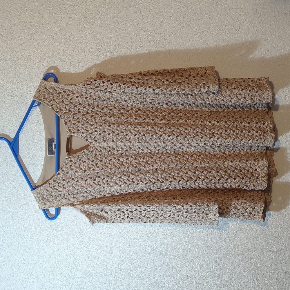 JM Collection Top Cold Shoulder Women L Tan Lined Lacey Top or Coverup